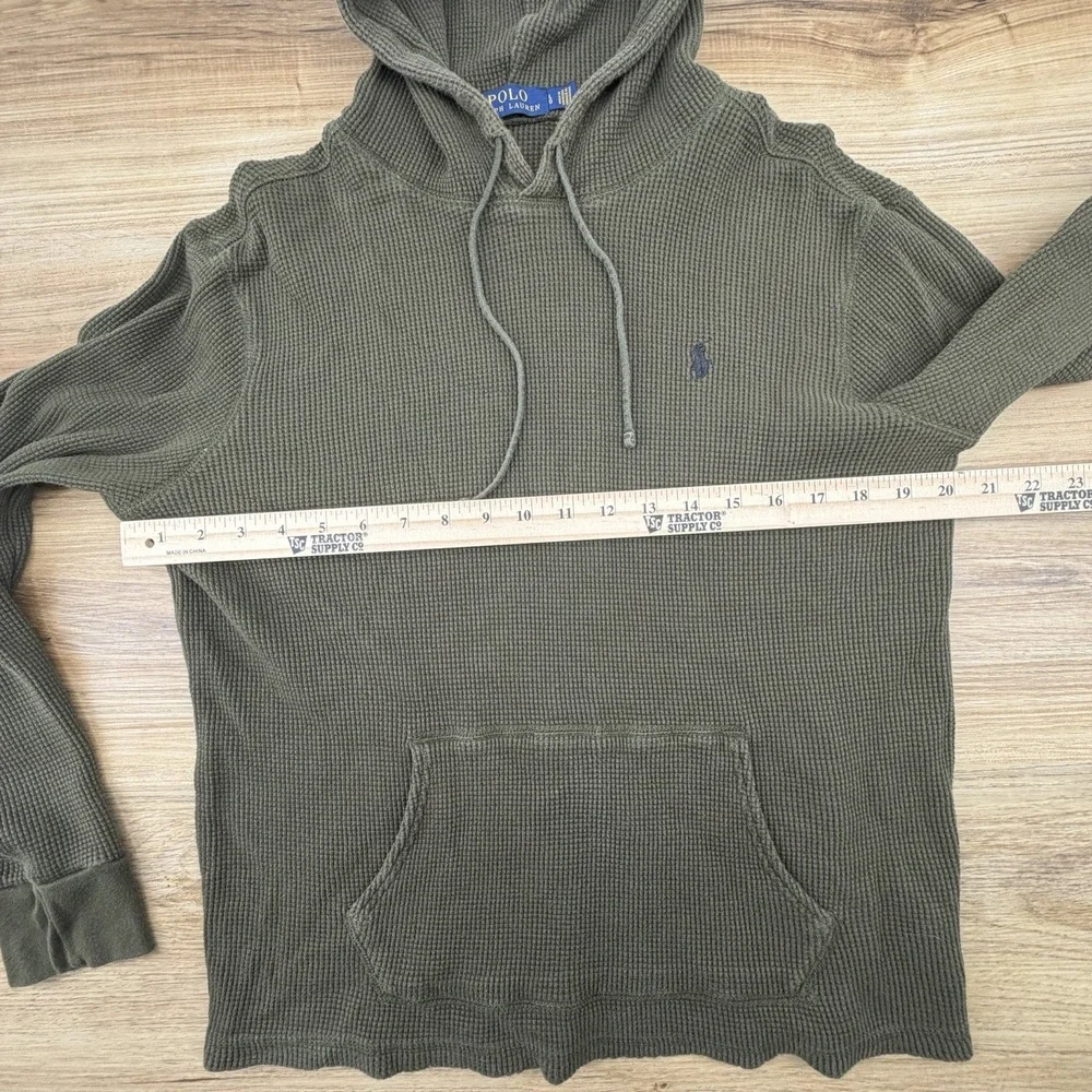 Polo Ralph Lauren Mens Green Waffle Knit Thermal Hoodie Large* Pony Logo